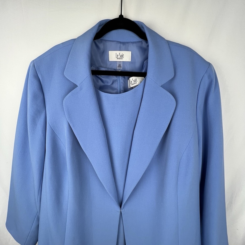 Le Suit Woman 24W Blue Chambray Crepe Dress‎ Suit Long Jacket Career Wedding NWT - Picture 6 of 16